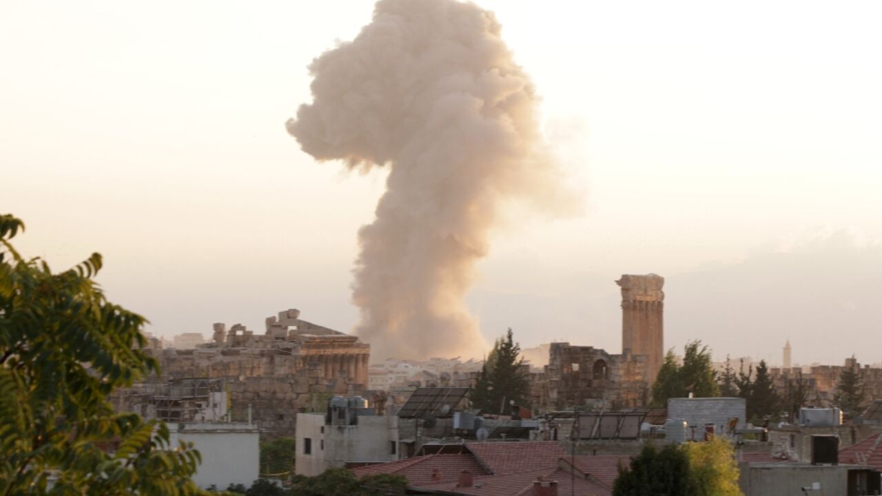 Smoke billows from the site of an Israeli airstrike on the Lebanese city of Baalbeck in the Bekaa Valley