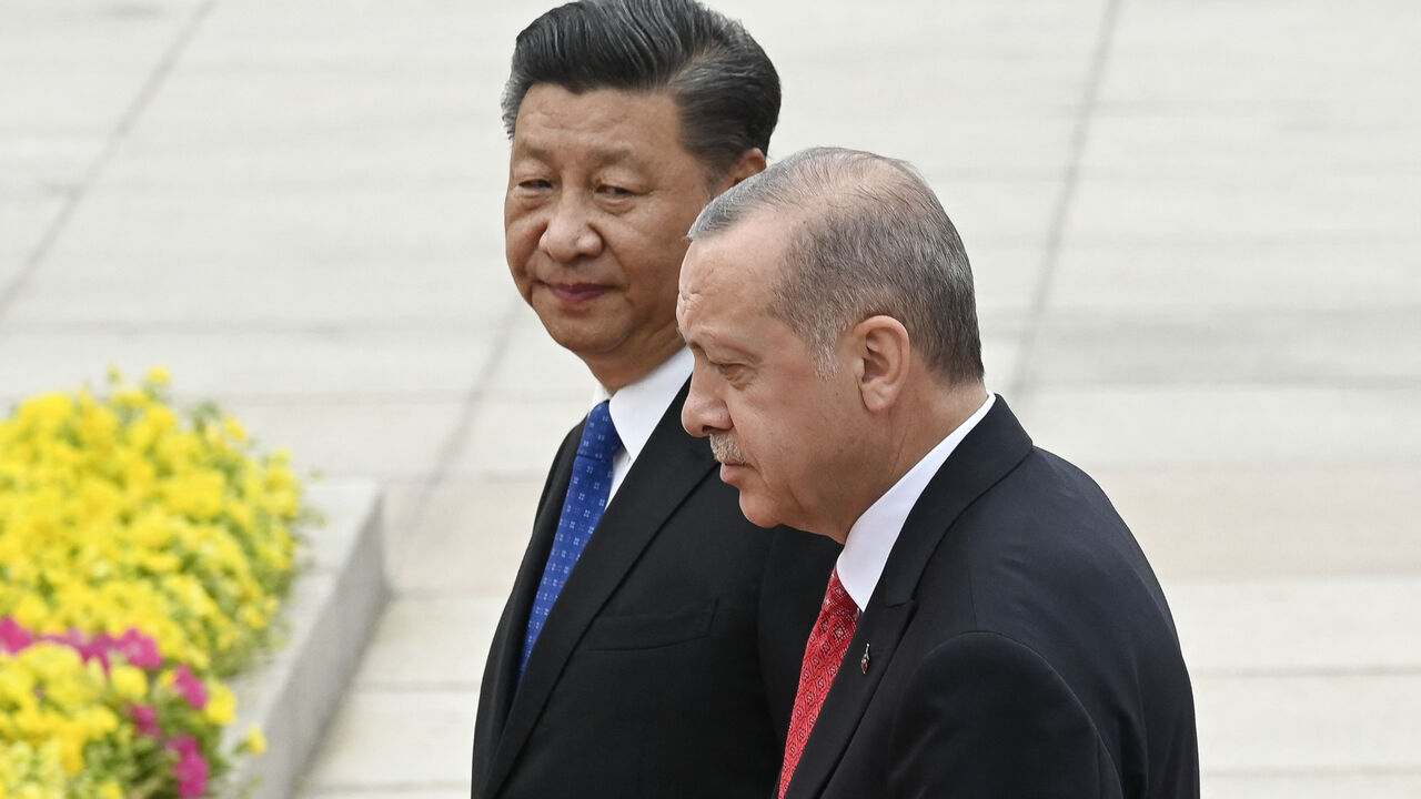 Turkish President Recep Tayyip Erdogan (R) and Chinese President Xi Jinping (L) inspect Chinese honour guards during a welcome ceremony outside the Great Hall of the People in Beijing on July 2, 2019. (Photo by WANG ZHAO / AFP) (Photo by WANG ZHAO/AFP via Getty Images)