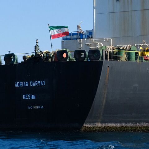 An Iranian flag flutters on board the Adrian Darya oil tanker, formerly known as Grace 1, off the coast of Gibraltar on Aug. 18, 2019. 