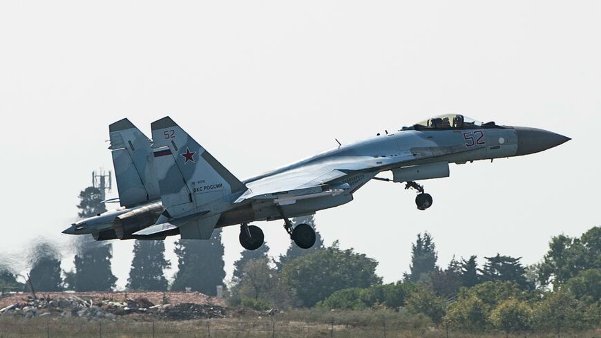 A Russian Sukhoi Su-35 fighter takes off during an air show at the Teknofest festival at Ataturk Airport in Istanbul on September 17, 2019.