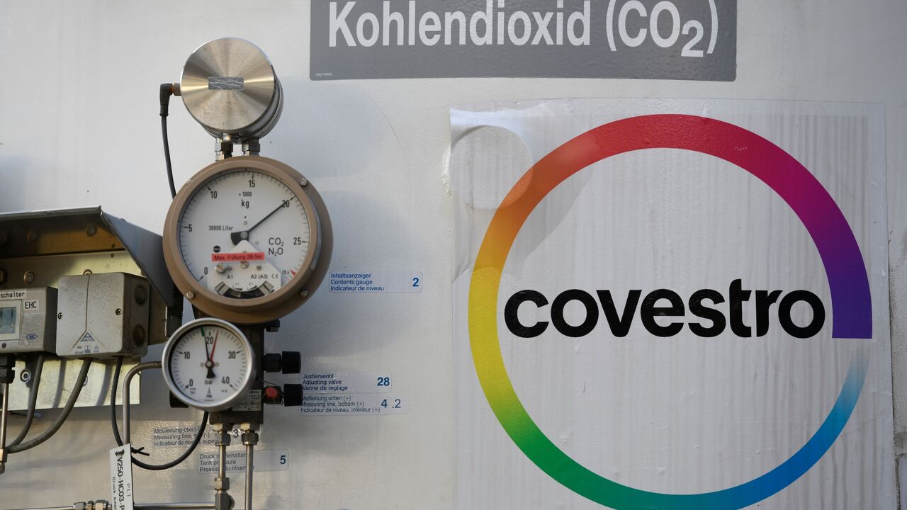 The photo shows a tank for carbon dioxide of chemical company Covestro AG at their at their plant in Dormagen, western Germany, on Feb. 11, 2020. 