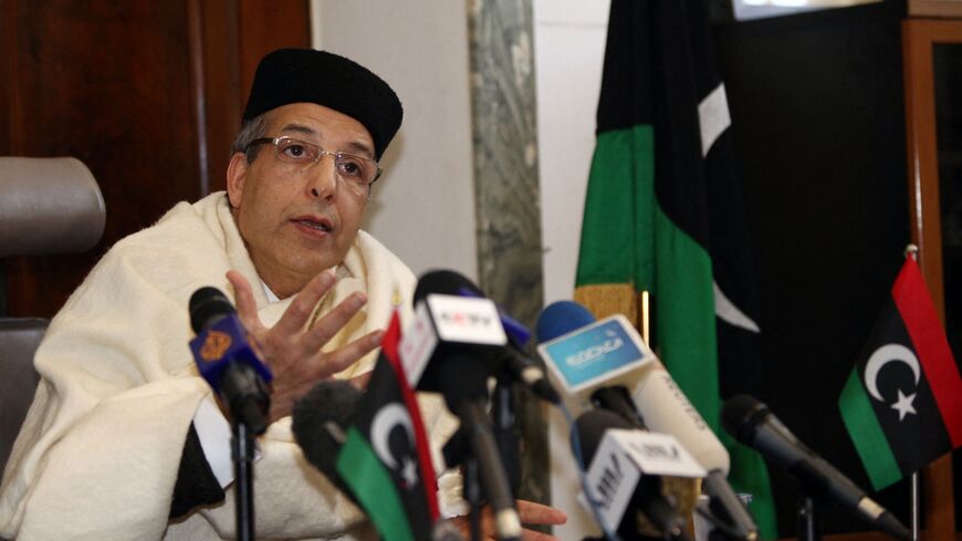 Libyan Central Bank Governor Sadiq al-Qabir speaks during a news conference in Tripoli, Jan. 13, 2012.