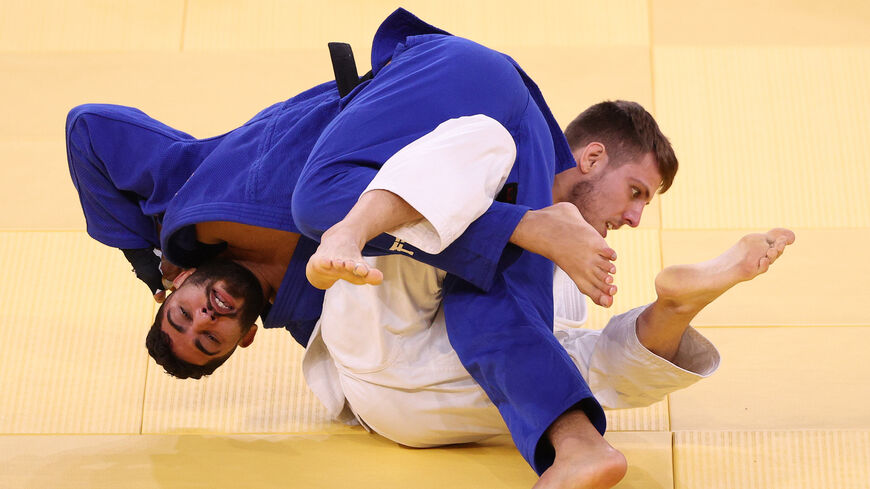 Tohar Butbul of Team Israel and Arthur Margelidon of Team Canada compete during the Men’s Judo 73kg Repechage contest on day three of the Tokyo 2020 Olympic Games at Nippon Budokan on July 26, 2021 in Tokyo, Japan. 