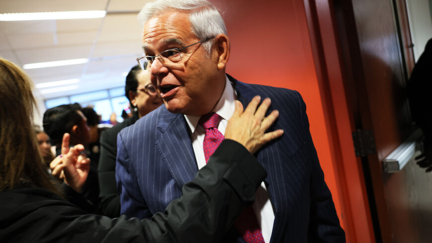 Sen. Bob Menendez (D-NY) leaves after speaking during a press conference at Hudson County Community College’s North Hudson Campus on September 25, 2023 in Union City, New Jersey. Menendez spoke during a press conference where he stated that he would not resign as senator and would serve out his term. The three-term senator and his wife are accused of taking bribes of gold bars, a luxury car, and cash in exchange for using his position to help the government of Egypt and other corrupt acts according to an in