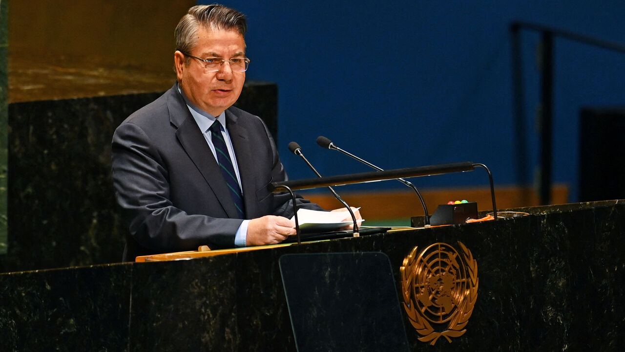 Turkish Ambassador to the United Nations Sedat Onal speaks during the 10th Emergency Special Session (resumed) 39th plenary meeting on the Israeli-Palestinian conflict at the United Nations, in New York, on October 27, 2023. Thousands of civilians, both Palestinians and Israelis, have died since October 7, 2023, after Palestinian Hamas militants based in the Gaza Strip entered southern Israel in an unprecedented attack triggering a war declared by Israel on Hamas with retaliatory bombings on Gaza. (Photo by