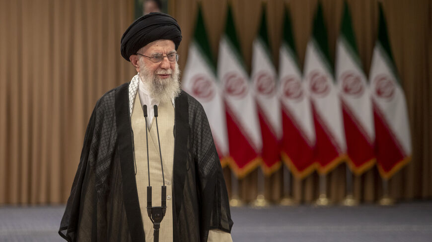 TEHRAN, IRAN - JULY 5: Iranian Supreme Leader Ayatollah Ali Khamenei speaks after casting his vote for the presidential runoff election on July 5, 2024 in Tehran, Iran. The second round of Iran's presidential elections was held while no candidate won the majority of votes in the first round of elections last month. In the second round, Saeed Jalili, who is known as a radical candidate, faced Masoud Pezeshkian, a reformist candidate. (Photo by Majid Saeedi/Getty Images)