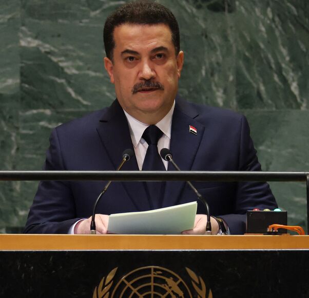 Iraqi Prime Minister Mohammed Shia al-Sudani speaks during the 79th Session of the United Nations General Assembly at the United Nations headquarters in New York City on September 26, 2024. 