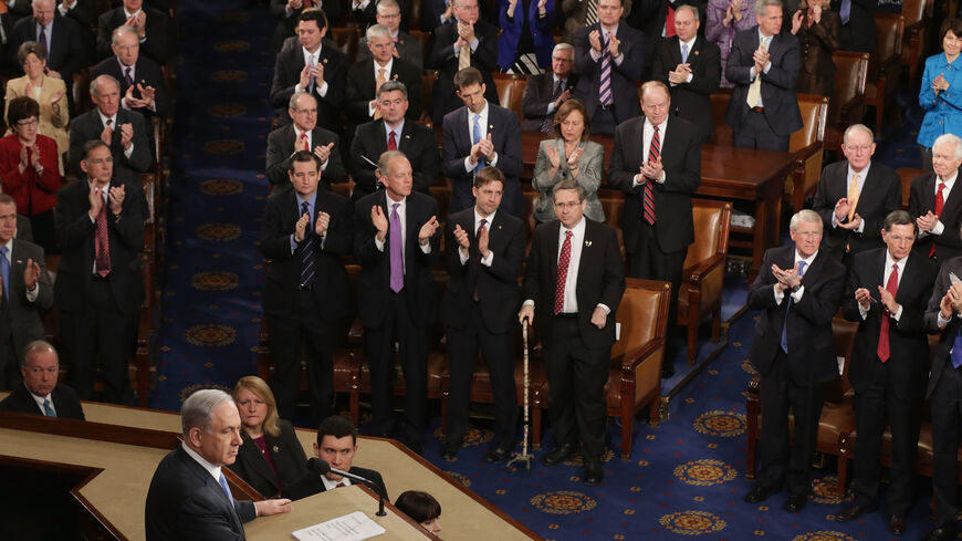 WASHINGTON, DC - MARCH 03: Israeli Prime Minister Benjamin Netanyahu speaks about Iran during a joint meeting of the United States Congress in the House chamber at the U.S. Capitol March 3, 2015 in Washington, DC. At the risk of further straining the relationship between Israel and the Obama Administration, Netanyahu warned members of Congress against what he considers an ill-advised nuclear deal with Iran. (Photo by Chip Somodevilla/Getty Images)