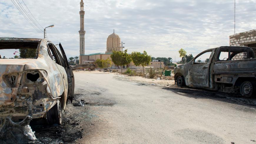 A picture taken on November 25, 2017, shows the Rawda mosque, roughly 40 kilometres west of the North Sinai capital of El-Arish, after a gun and bombing attack.
Armed attackers killed at least 235 worshippers in a bomb and gun assault on the packed mosque in Egypt's restive North Sinai province, in the country's deadliest attack in recent memory.   / AFP PHOTO / STR        (Photo credit should read STR/AFP/Getty Images)