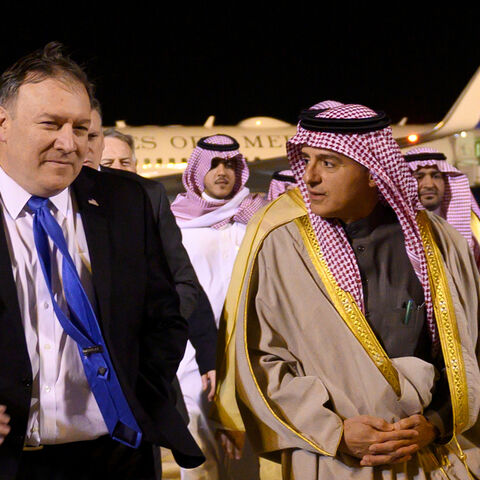 U.S. Secretary of State Mike Pompeo is greeted by Saudi's Minister of State for Foreign Affairs Adel al-Jubeir in Riyadh, Saudi Arabia January 13, 2019. Andrew Caballero-Reynolds/Pool via Reuters - RC160C633DE0